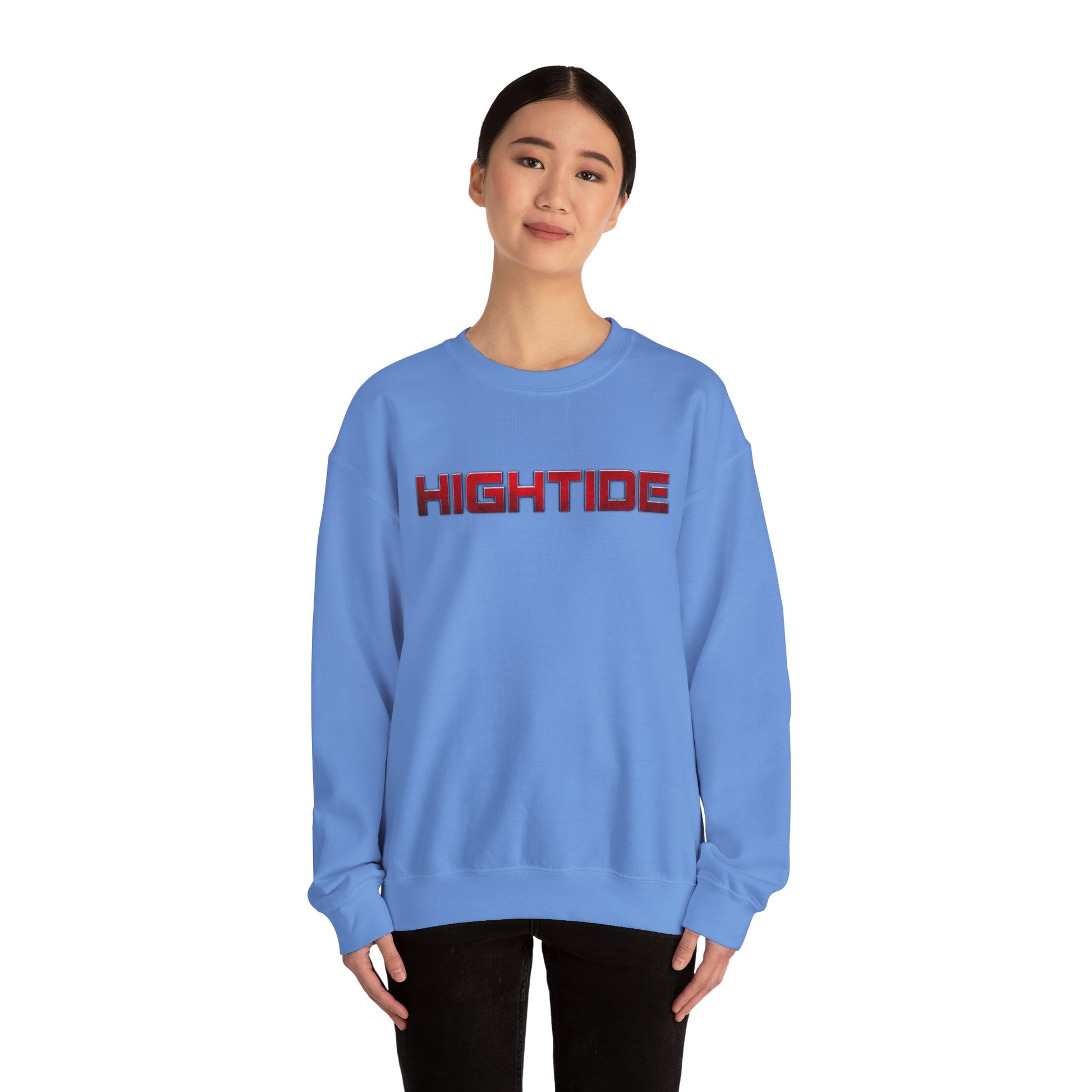 Cozy Unisex Crewneck Sweatshirt - HIGHTIDE Graphic, Beach Vibes, Gift for Him/Her, Casual Chic, Winter Layering
