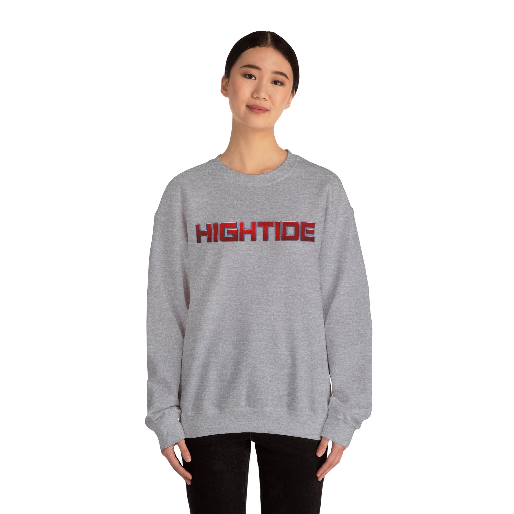 Cozy Unisex Crewneck Sweatshirt - HIGHTIDE Graphic, Beach Vibes, Gift for Him/Her, Casual Chic, Winter Layering