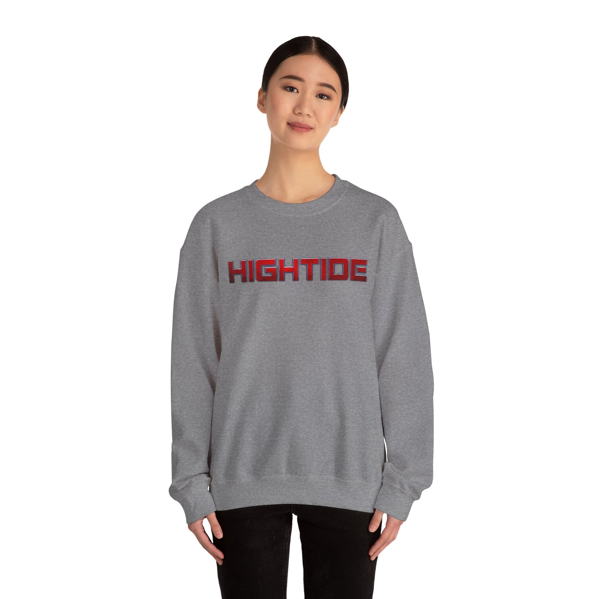 Cozy Unisex Crewneck Sweatshirt - HIGHTIDE Graphic, Beach Vibes, Gift for Him/Her, Casual Chic, Winter Layering