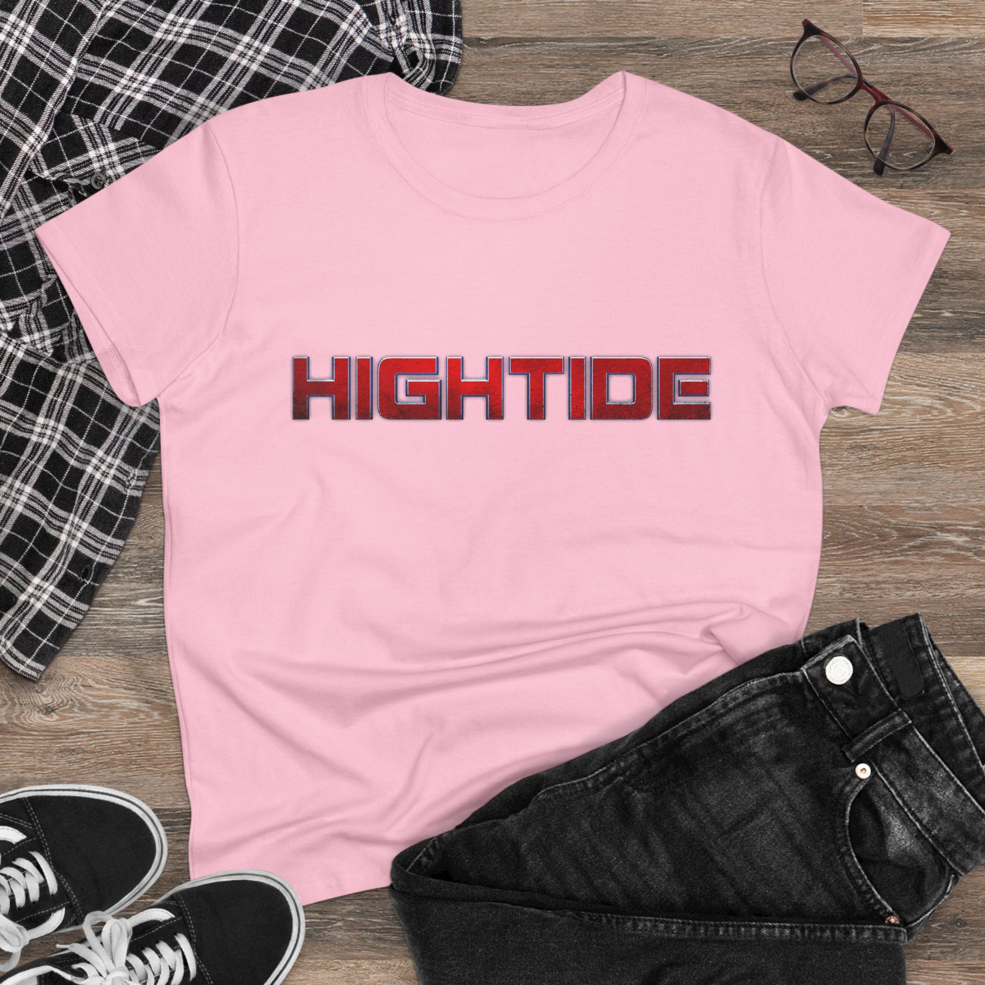 High Tide Women's Midweight Cotton Tee, Casual Beachwear, Summer Shirt, Gift for Ocean Lovers, Trendy Graphic T-Shirt