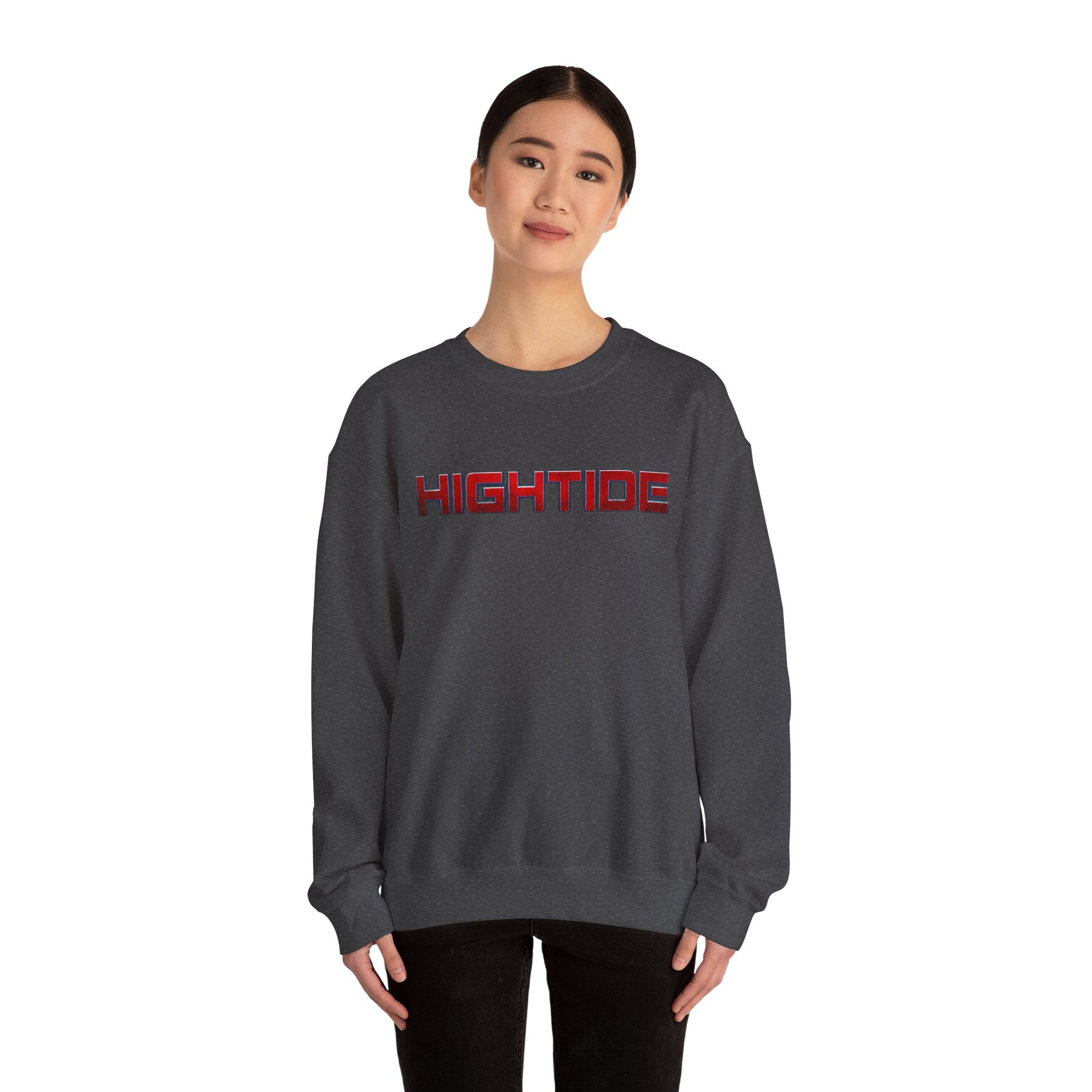 Cozy Unisex Crewneck Sweatshirt - HIGHTIDE Graphic, Beach Vibes, Gift for Him/Her, Casual Chic, Winter Layering