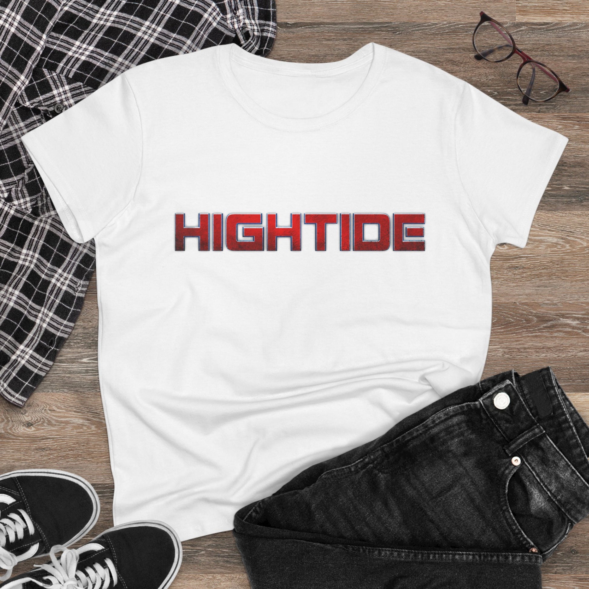 High Tide Women's Midweight Cotton Tee, Casual Beachwear, Summer Shirt, Gift for Ocean Lovers, Trendy Graphic T-Shirt