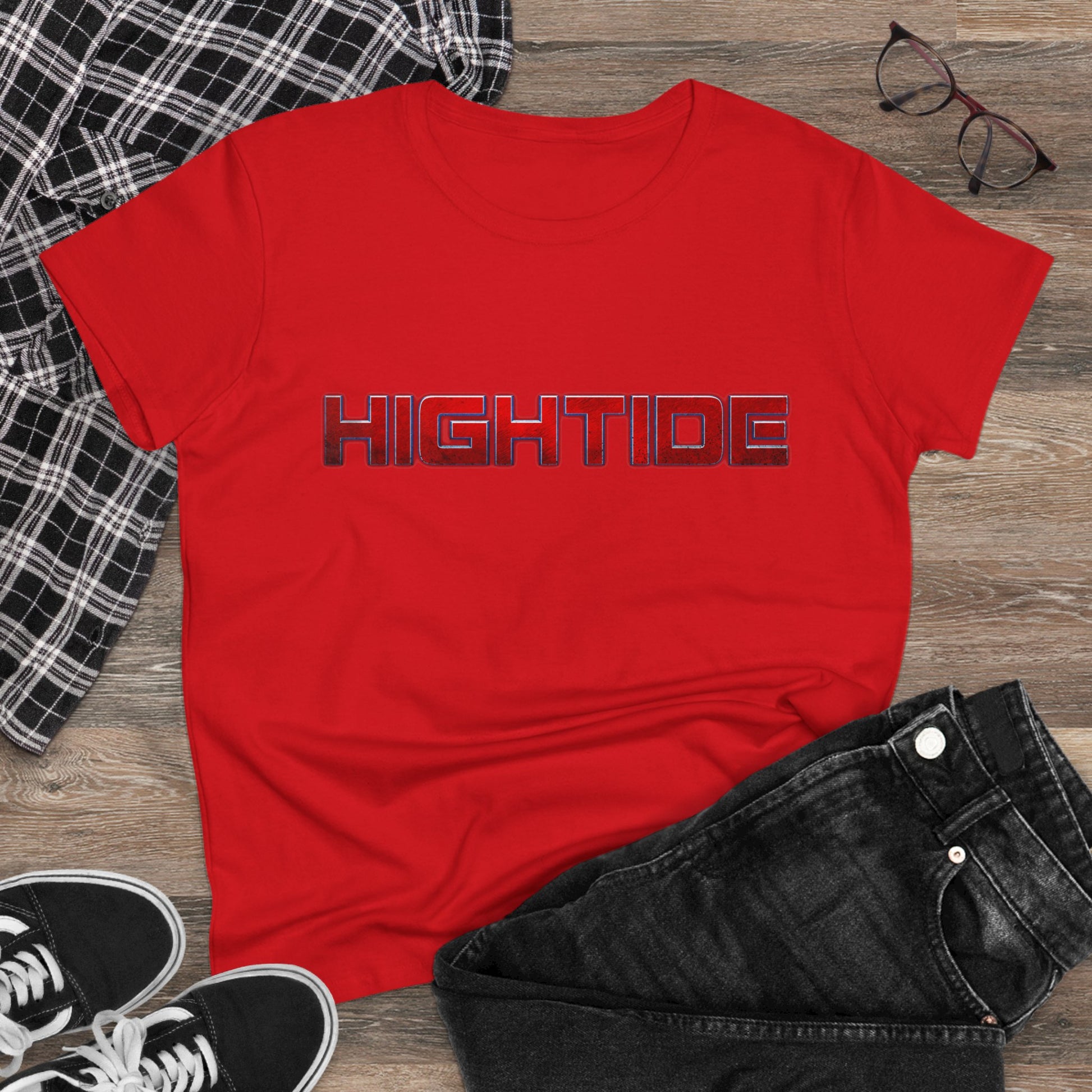 High Tide Women's Midweight Cotton Tee, Casual Beachwear, Summer Shirt, Gift for Ocean Lovers, Trendy Graphic T-Shirt