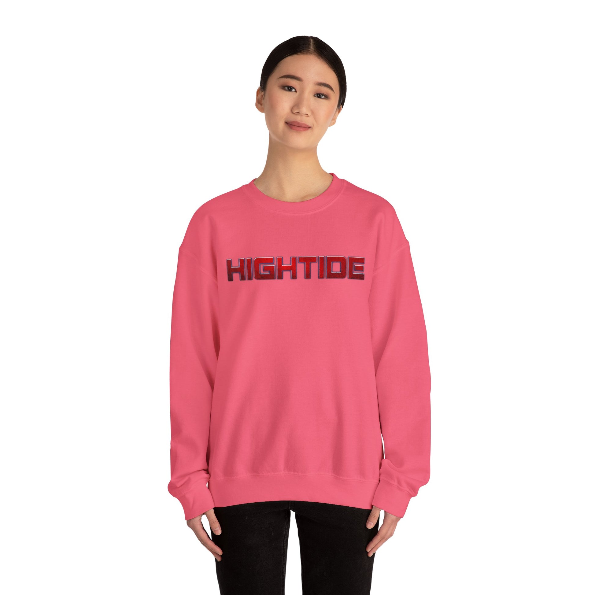 Cozy Unisex Crewneck Sweatshirt - HIGHTIDE Graphic, Beach Vibes, Gift for Him/Her, Casual Chic, Winter Layering
