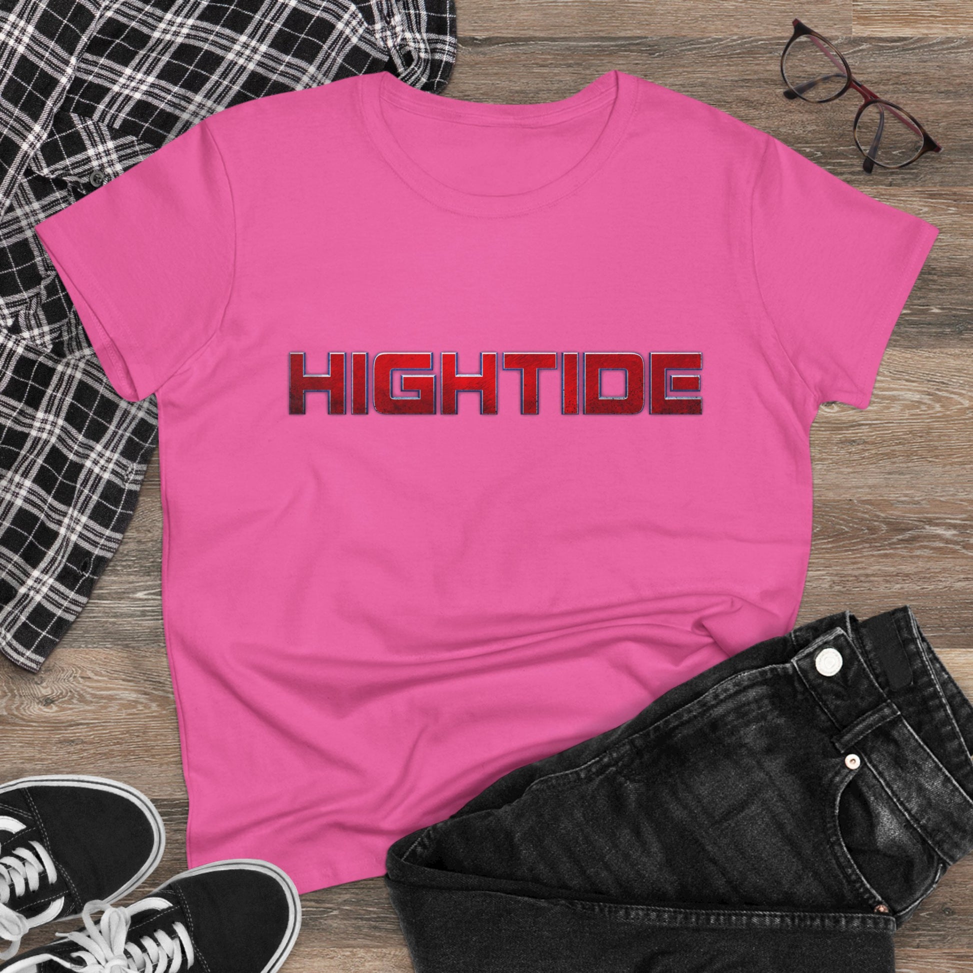 High Tide Women's Midweight Cotton Tee, Casual Beachwear, Summer Shirt, Gift for Ocean Lovers, Trendy Graphic T-Shirt